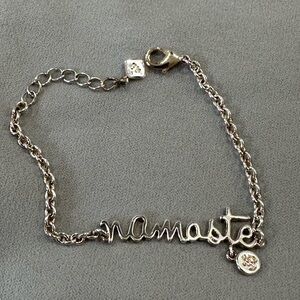 Yoga Namaste in Cursive - Silver Bracelet with Dangling Om